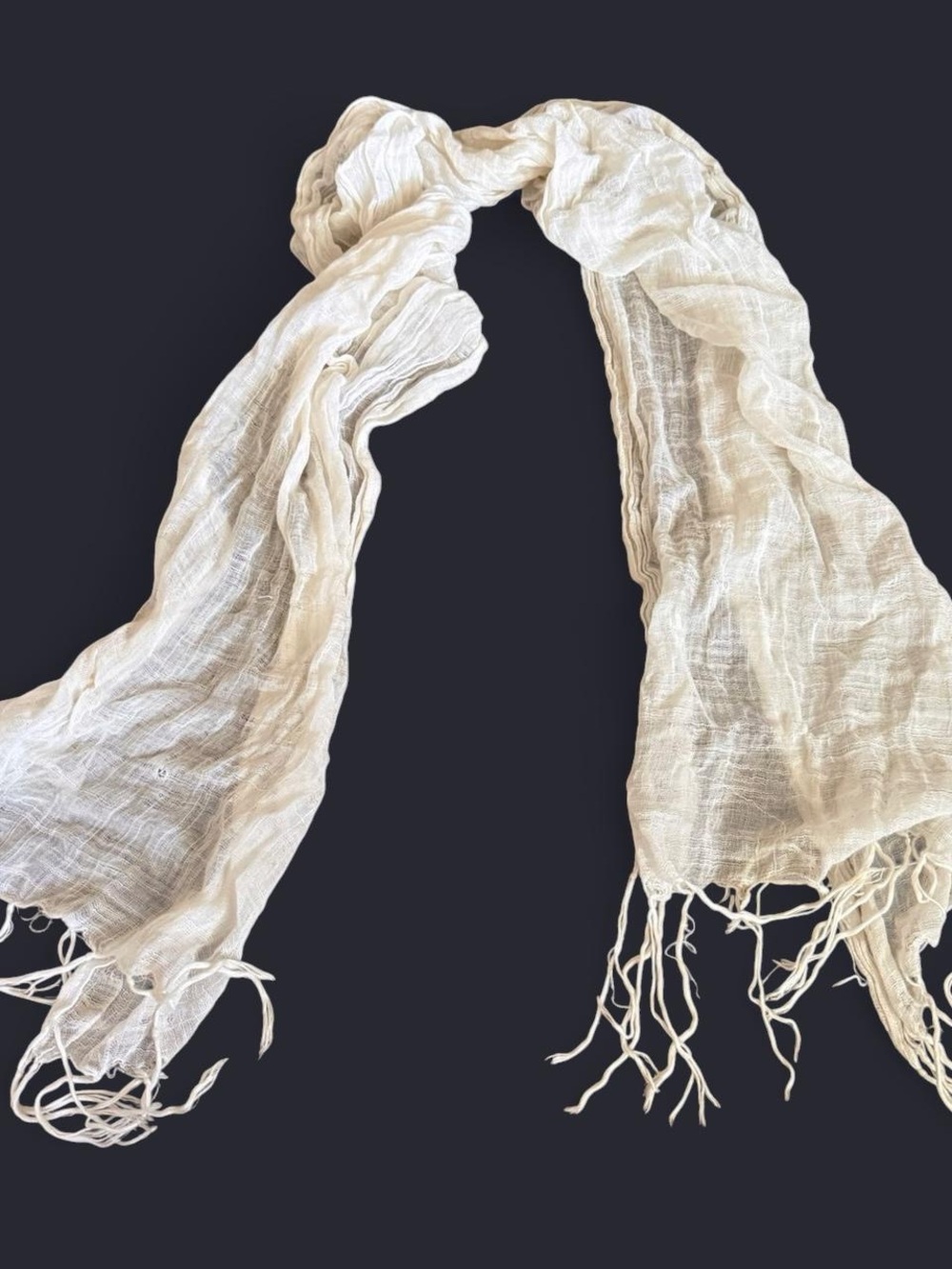 Lightweight Cream Gauze Scarf with Fringe